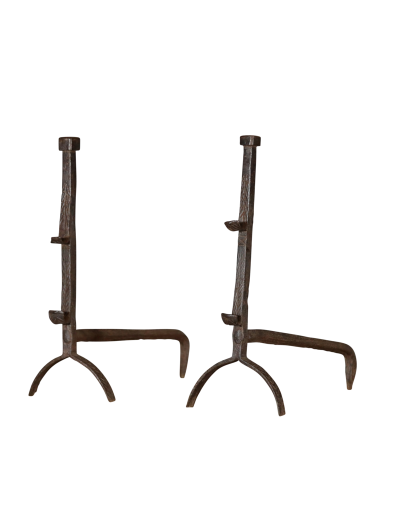 17Th Century French Pair Wrought Iron Andiron