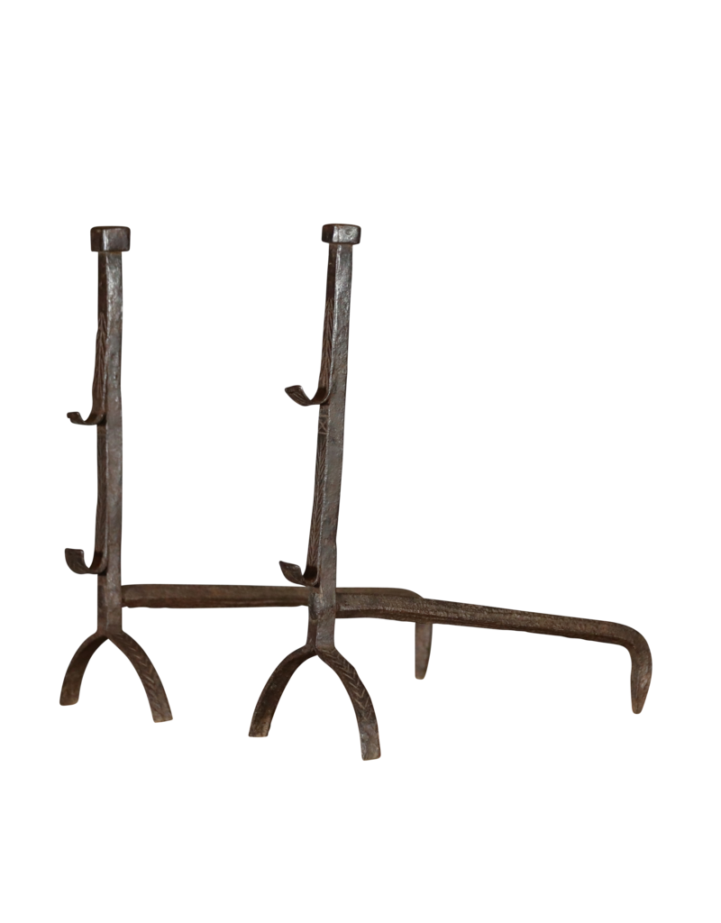 17Th Century French Pair Wrought Iron Andiron