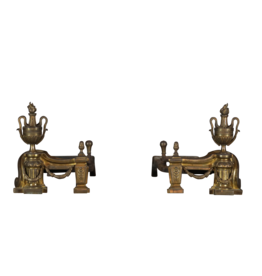 Paar antike Feuerböcke aus vergoldeter Bronze
