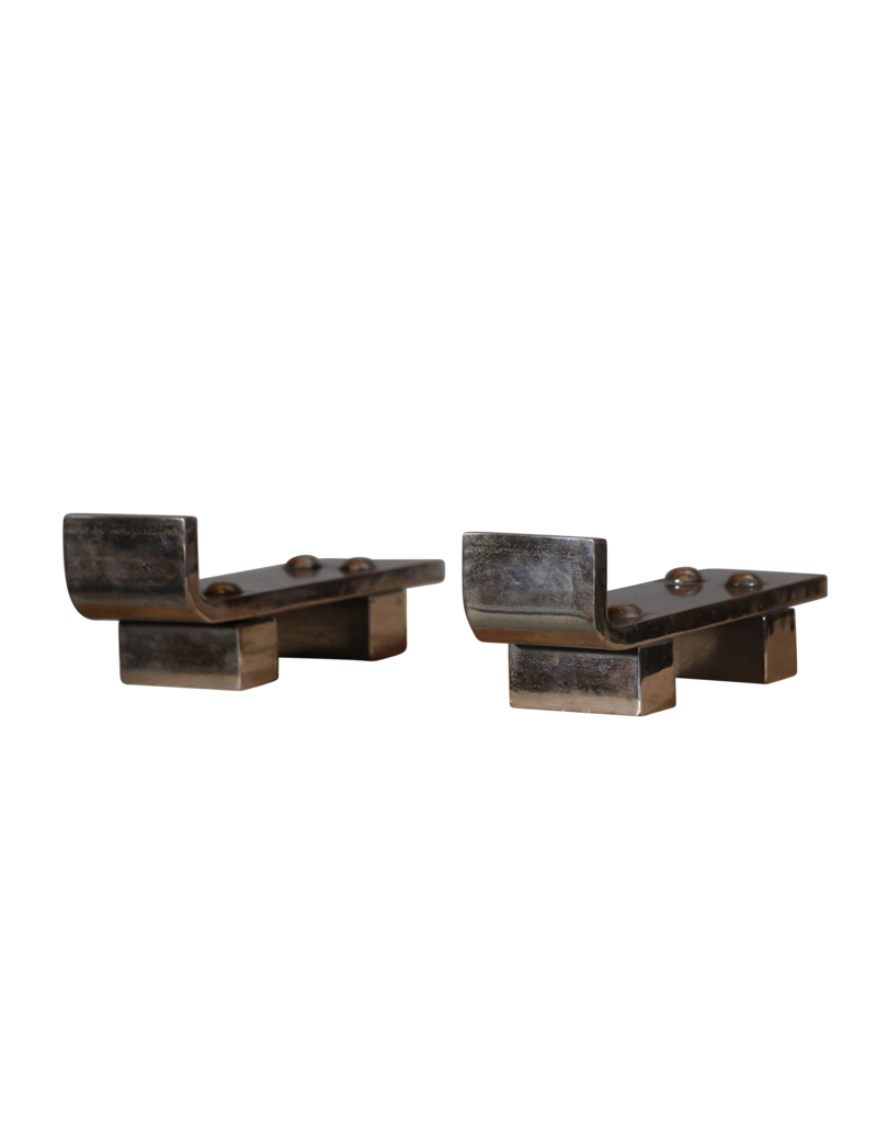 Maison Leon Van den Bogaert Jacques Adnet Chromed Andiron