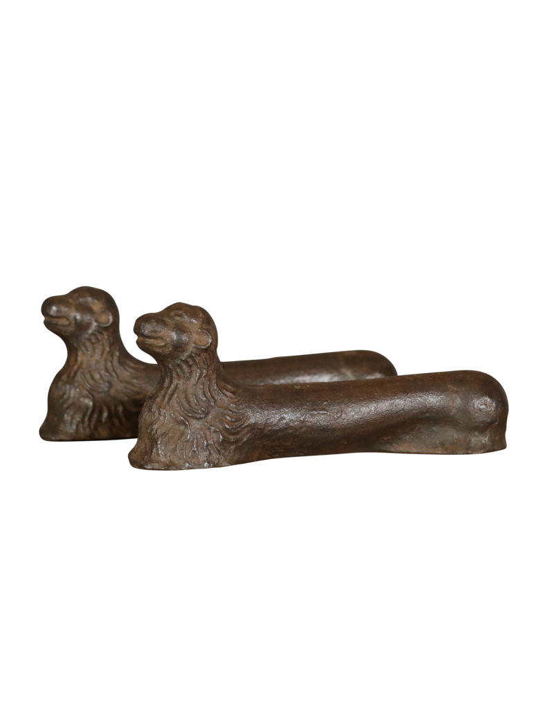 Maison Leon Van den Bogaert Rare Pair Cast Iron Andirons