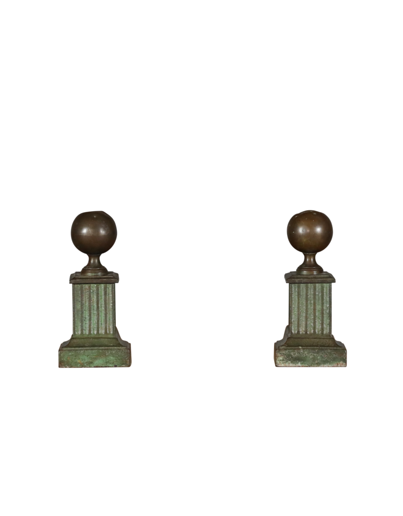 Maison Leon Van den Bogaert Pair Green Andirons —23 cm High