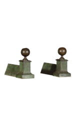 Maison Leon Van den Bogaert Pair Green Andirons —23 cm High