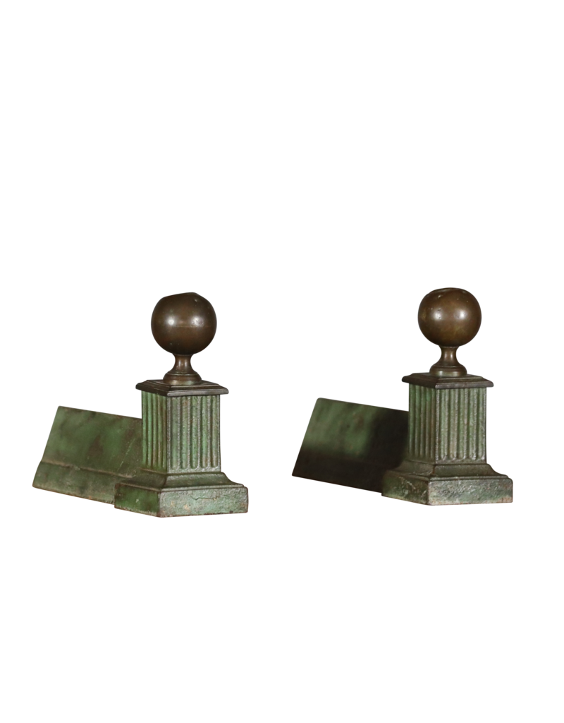 Maison Leon Van den Bogaert Pair Green Andirons —23 cm High