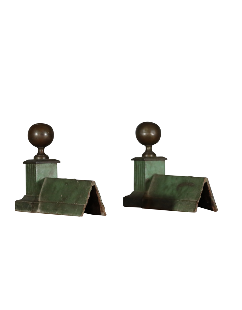Maison Leon Van den Bogaert Pair Green Andirons —23 cm High