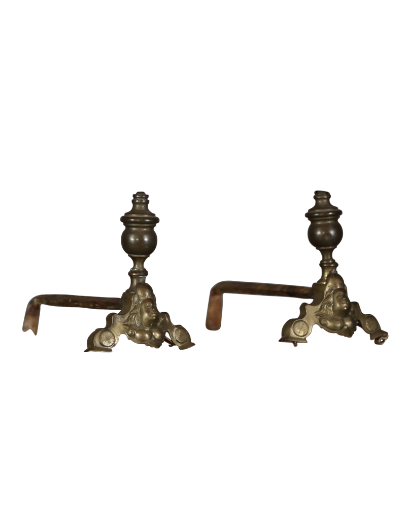 Authentique Antique Andiron In Brass