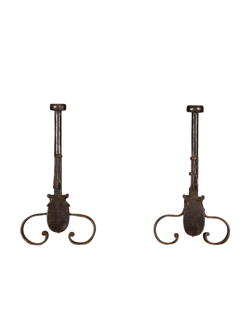 19th Century Pair Andiron In Wrought Iron