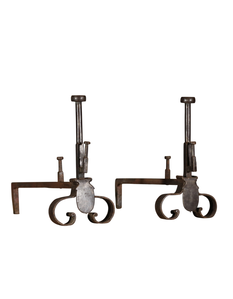 19th Century Pair Andiron In Wrought Iron