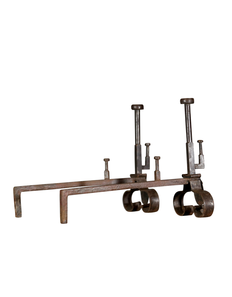 19th Century Pair Andiron In Wrought Iron