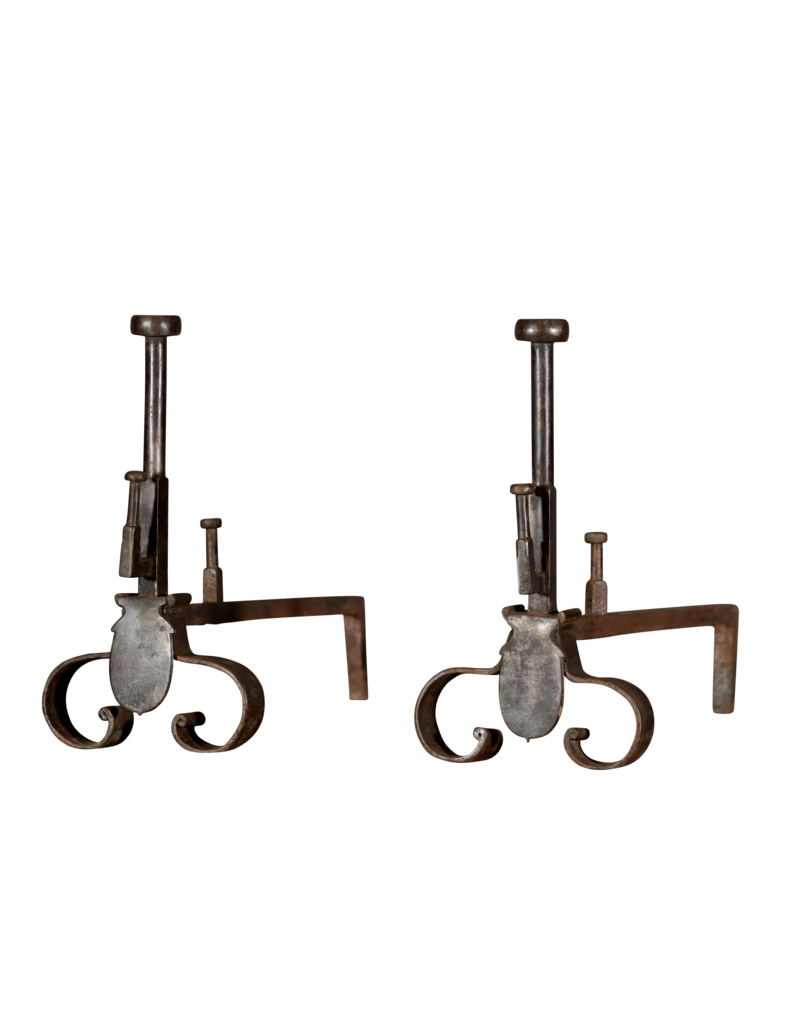 19th Century Pair Andiron In Wrought Iron