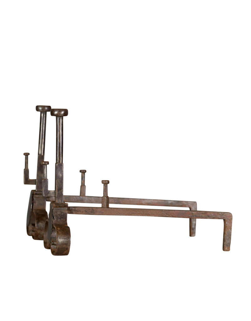 19th Century Pair Andiron In Wrought Iron