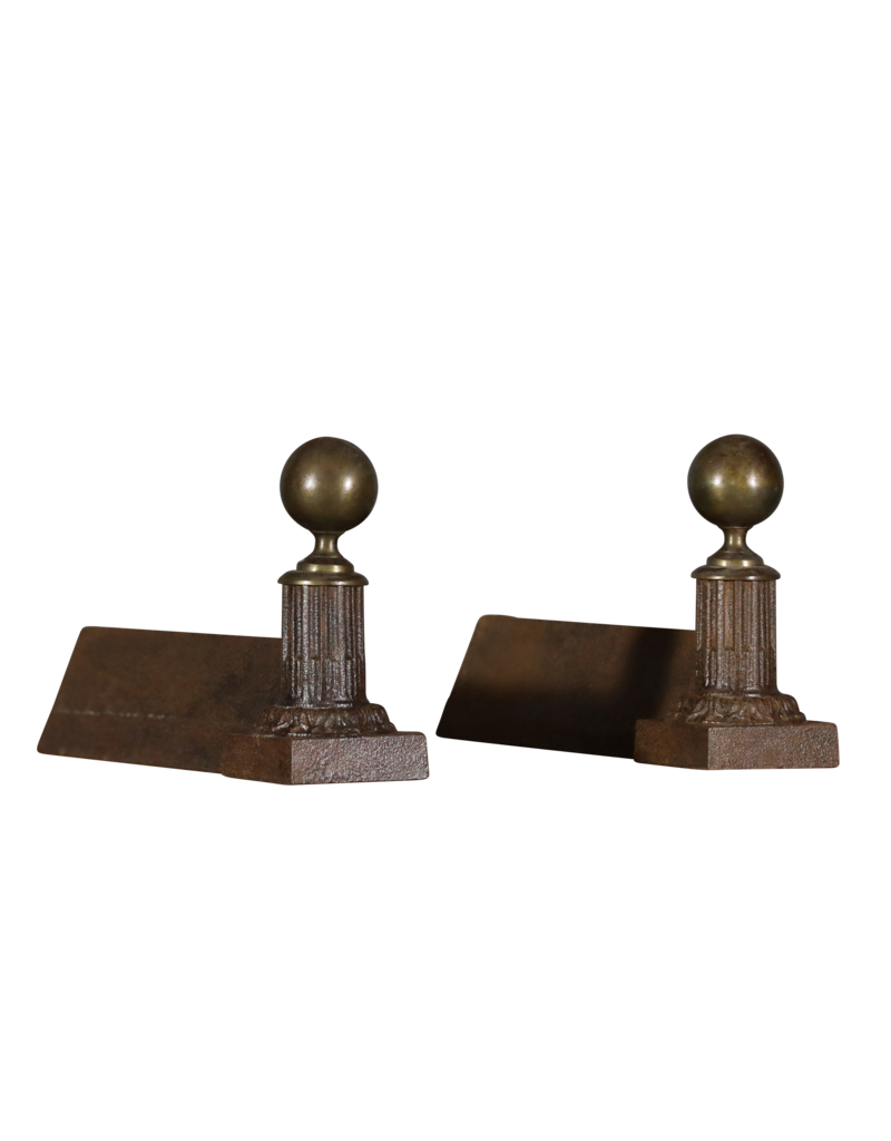 19th Century Pair Andiron With Brass