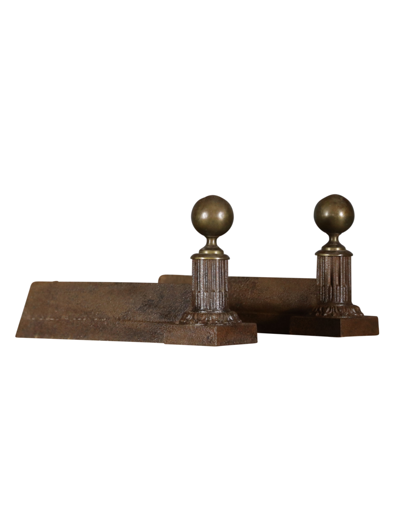 19th Century Pair Andiron With Brass