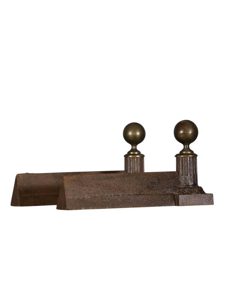 19th Century Pair Andiron With Brass