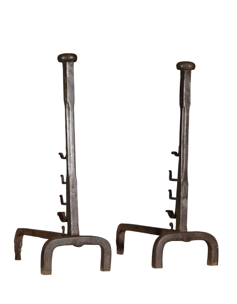 Chateau Pair Andiron In Wrought Iron