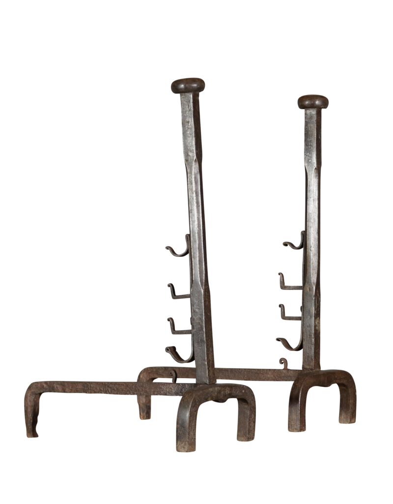 Chateau Pair Andiron In Wrought Iron