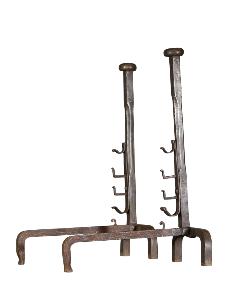 Chateau Pair Andiron In Wrought Iron