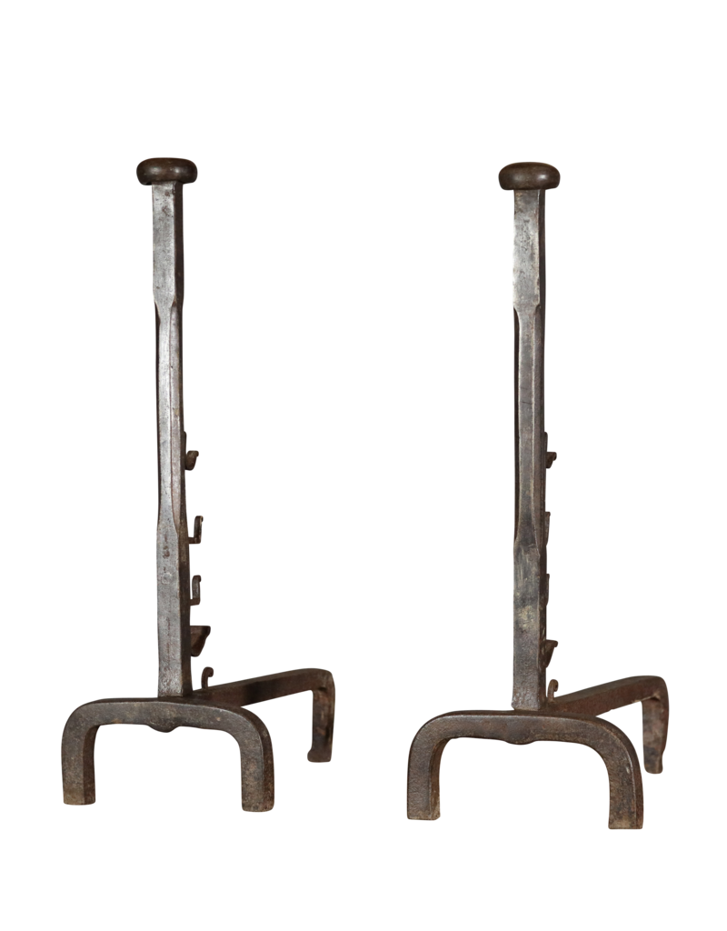 Chateau Pair Andiron In Wrought Iron