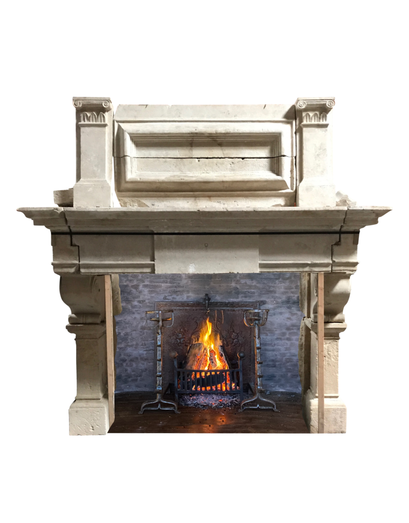 French 16Th Century Period Limestone Fireplace Surround