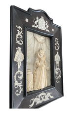 Regina Elizabeth of England Antique Ivory And Wood Panel