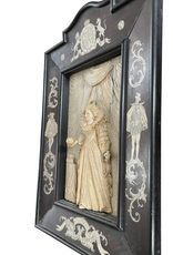 Regina Elizabeth of England Antique Ivory And Wood Panel