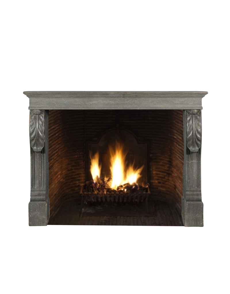 Napoleon III Grey-Bleu French Stone Castle Fireplace Surround