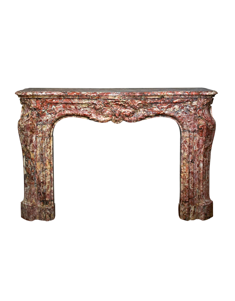 Monumental French Antique Fireplace Surround In Rich Color Marble