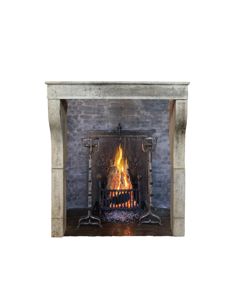 French Campagnarde Style Limestone Fireplace