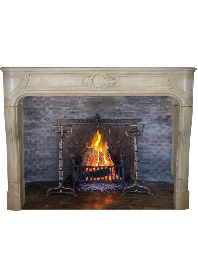 Classic French White Stone Fireplace