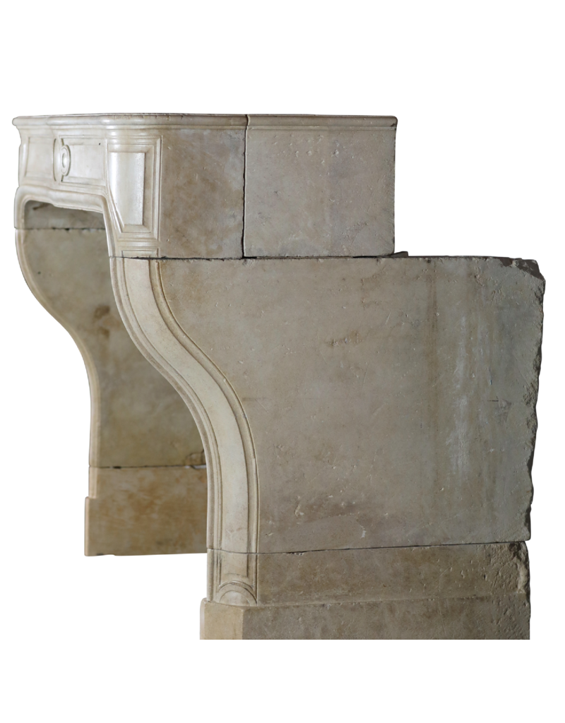 Classic French White Stone Fireplace