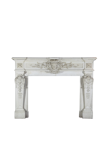 Parisian Monumental Antique Fireplace Surround In White Statuary Marble