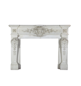 Parisian Monumental Antique Fireplace Surround In White Statuary Marble