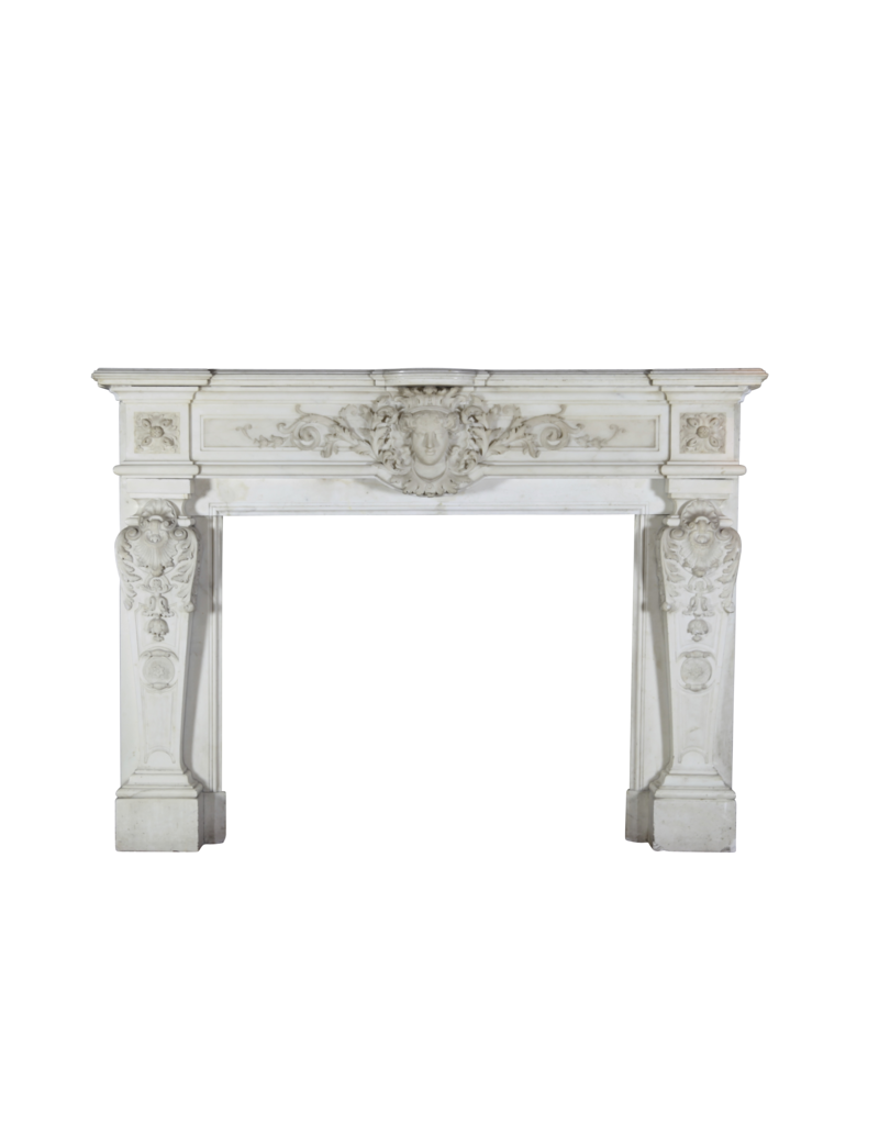 Parisian Monumental Antique Fireplace Surround In White Statuary Marble