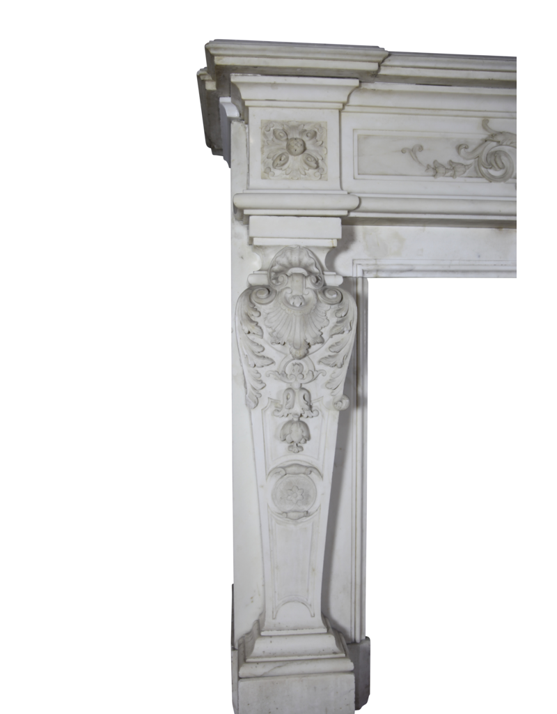 Parisian Monumental Antique Fireplace Surround In White Statuary Marble