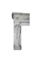 Parisian Monumental Antique Fireplace Surround In White Statuary Marble