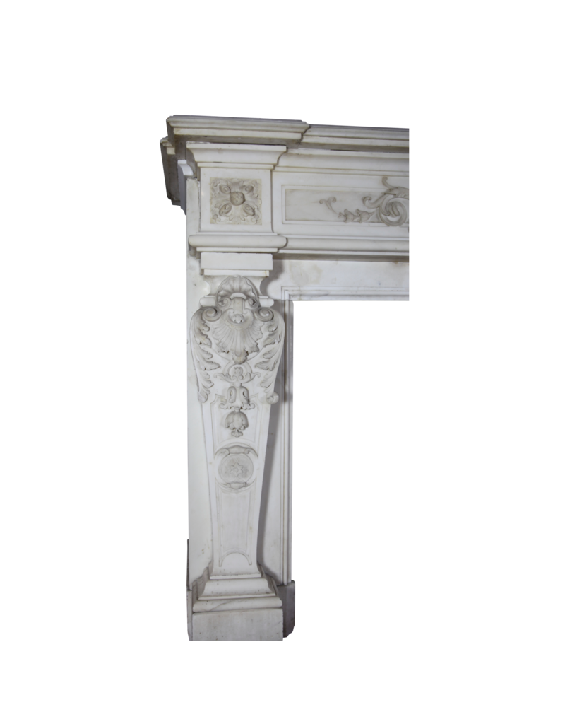 Parisian Monumental Antique Fireplace Surround In White Statuary Marble