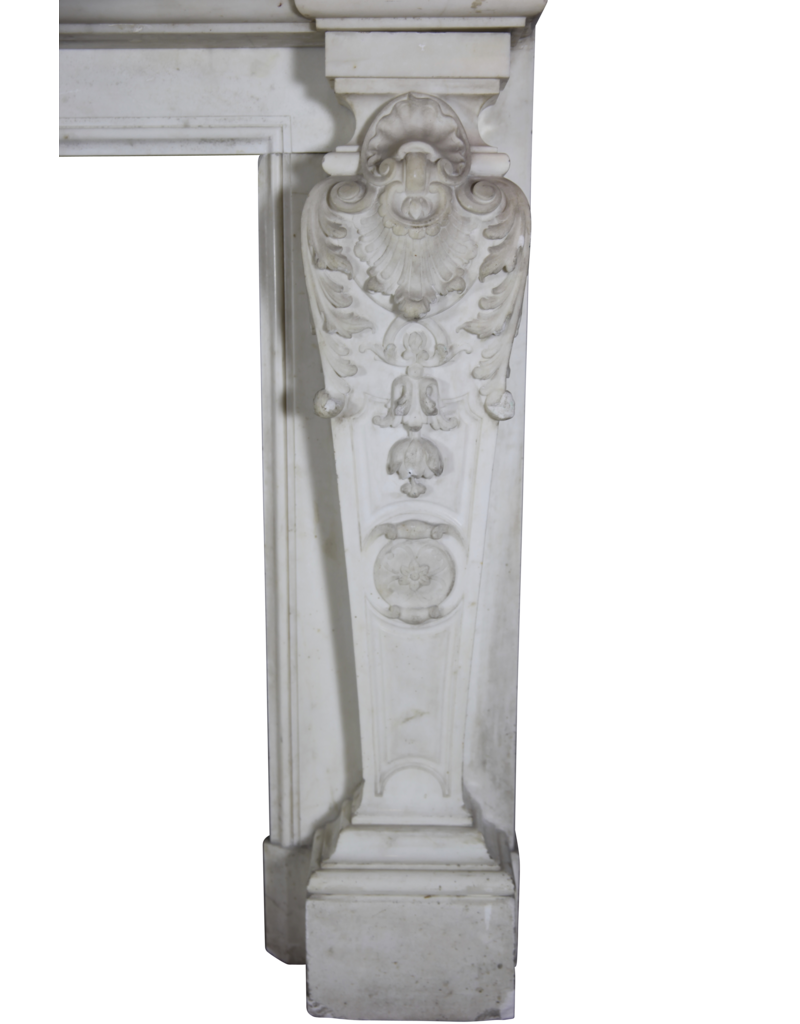 Parisian Monumental Antique Fireplace Surround In White Statuary Marble