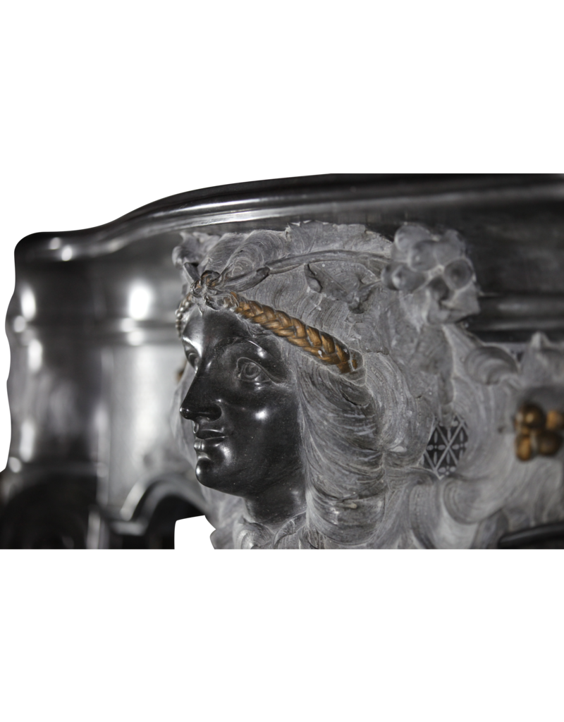 Maison Leon Van den Bogaert Uitzonderlijke 19e-eeuwse Schouw - Gebeeldhouwd Vrouwenhoofd - Druivenornamenten - Rijke Patina
