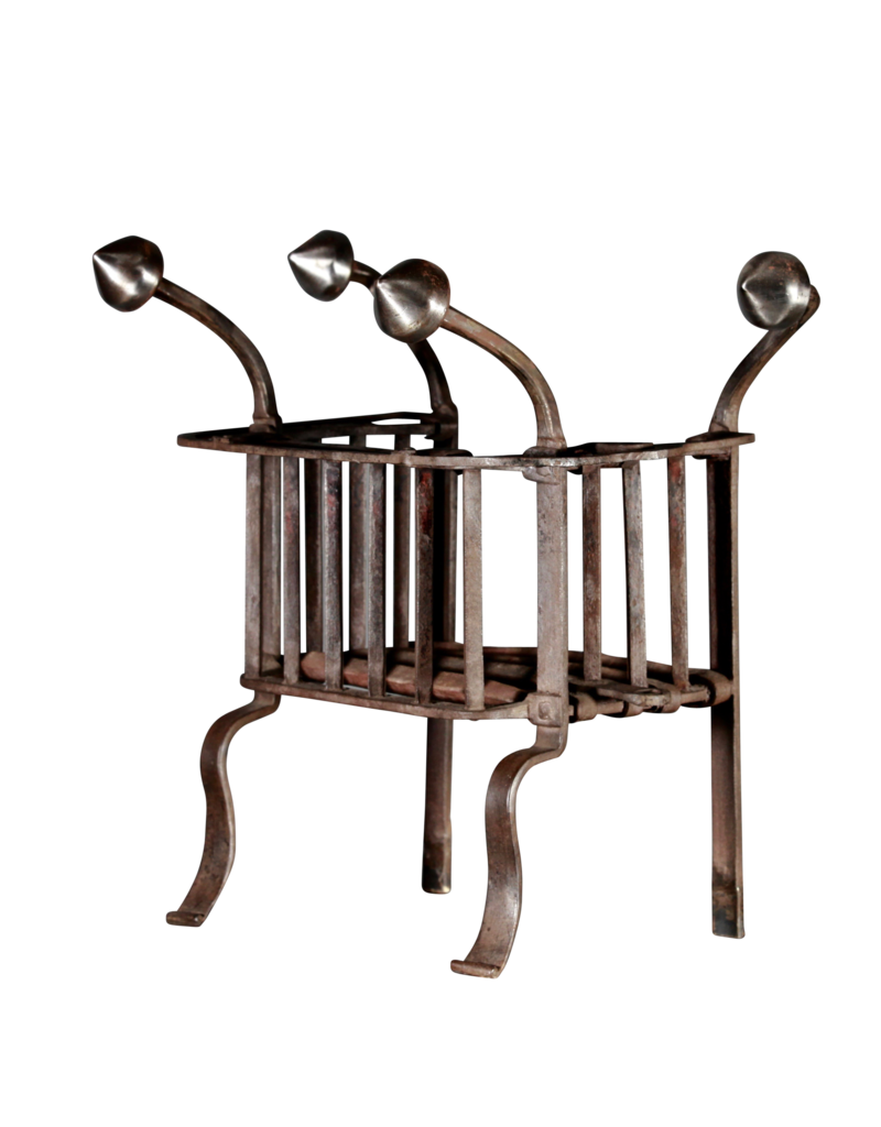 Particular Antique Historic Fire Basket In Wrought Iron