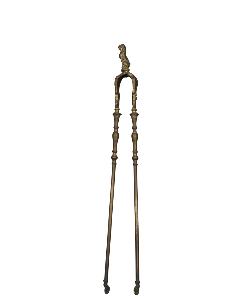 Antique Fireplace Tongs With Panter Detail