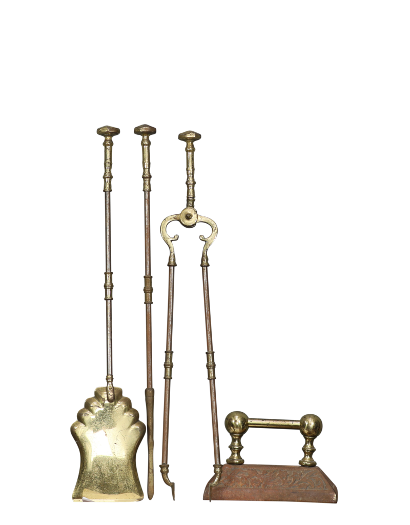 Maison Leon Van den Bogaert Antieke Victoriaanse Kwaliteit Messing Vuurgereedschapset