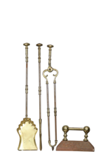 Antique Victorian Quality Brass Fire Tool Set