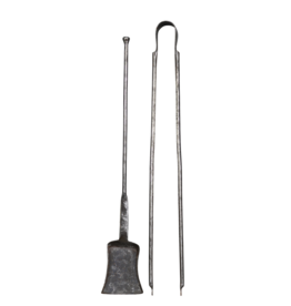 17Th Century Extra Solid Fireplace Tool Ensemble In Wrought Iron
