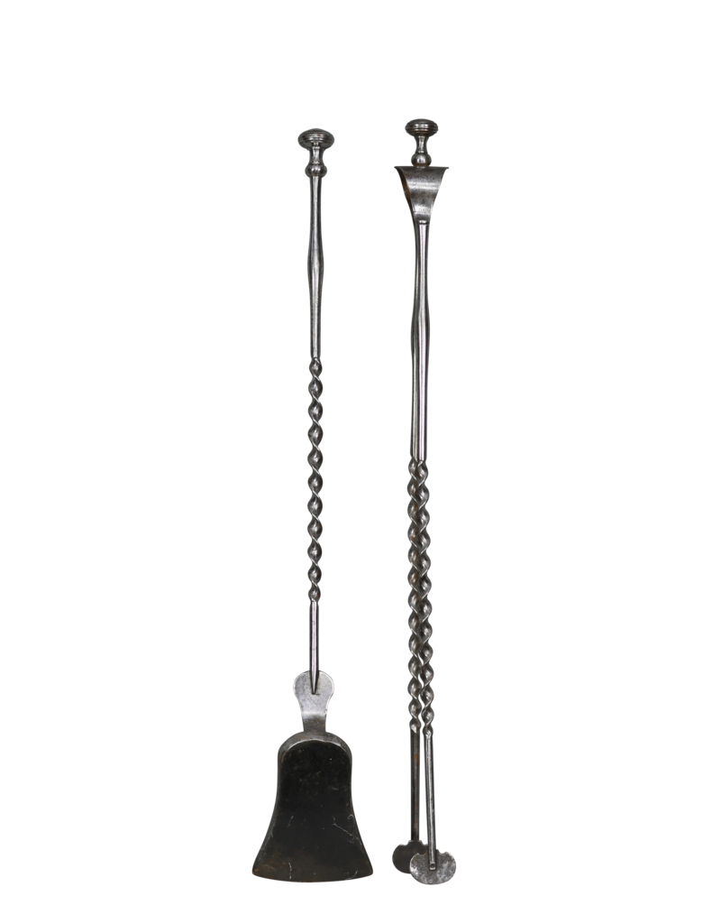 Maison Leon Van den Bogaert Uniquely Torsed Wrought Iron Fireplace Tool Ensemble