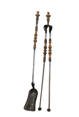 Maison Leon Van den Bogaert Normandy Fireplace Tool Set In Wrought Iron With Wooden Details