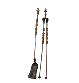 Normandy Fireplace Tool Set In Wrought Iron With Wooden Details