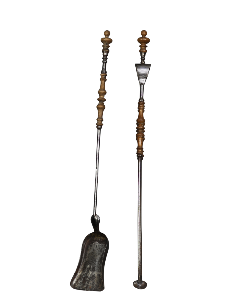Maison Leon Van den Bogaert Normandy Fireplace Tool Set In Wrought Iron With Wooden Details
