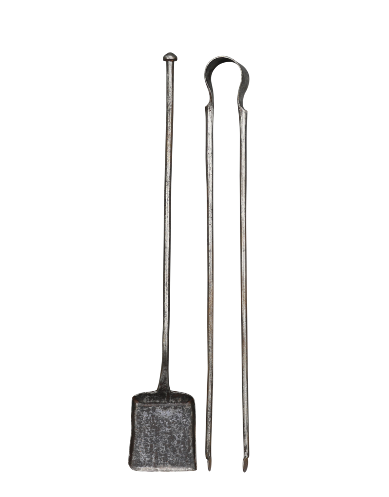 Fireplace Tool Set From The 17Th Century In Wrought Iron