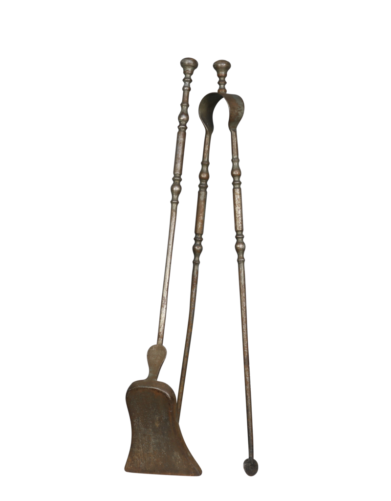 Maison Leon Van den Bogaert Französisches campagnarde-Kaminbesteckset aus eisen aus dem 19. Jahrhundert