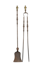 Maison Leon Van den Bogaert Französisches Kaminbesteck-set aus eisen mit fleur-de-lys-Details aus messing